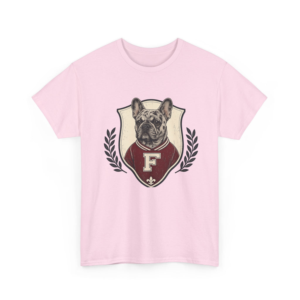 Unisex French Bulldog Crest T‑Shirt — Vintage Collegiate Pup Tee