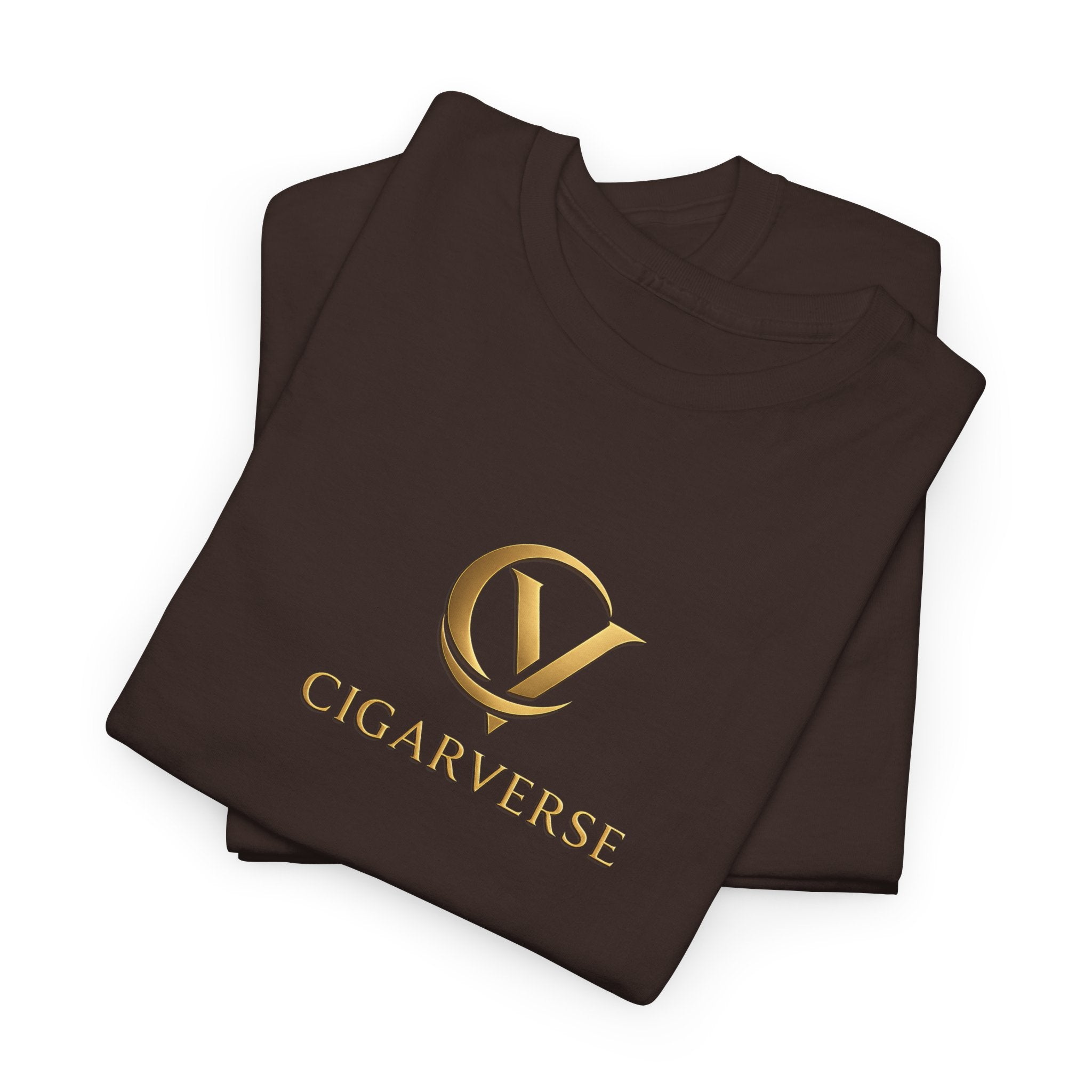 Cigarverse Logo Tee — Gold Emblem Brown Cotton T-Shirt