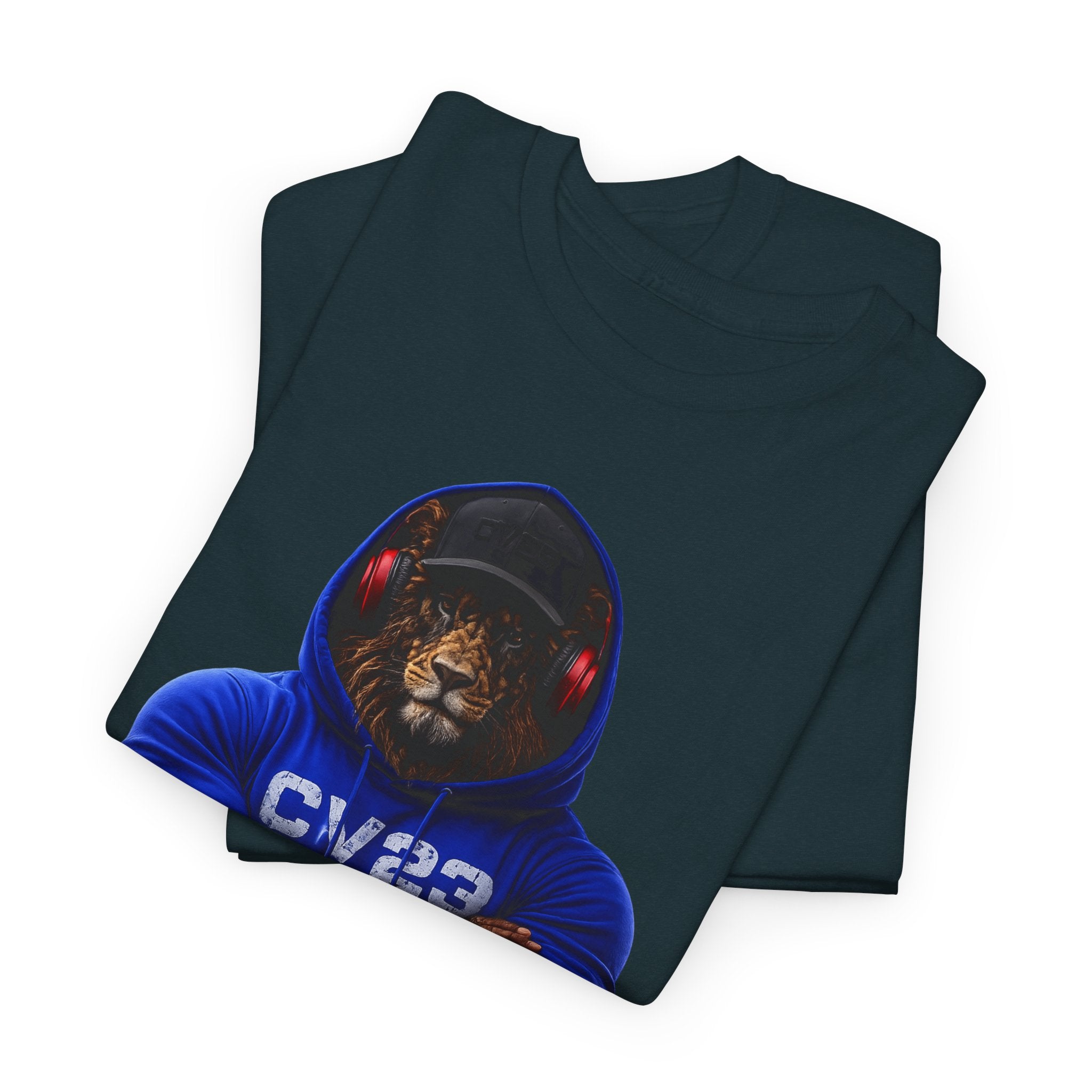 Hooded Lion Graphic Tee — Hoodie Gym Wear T-Shirt