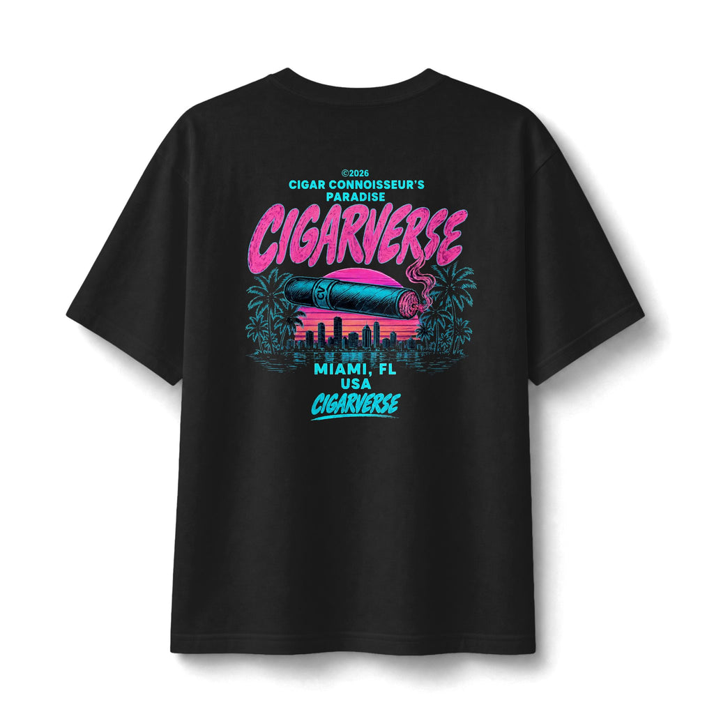 Cigariverse Miami Retro Tee — Neon Palm Coast Cigar Lounge Shirt