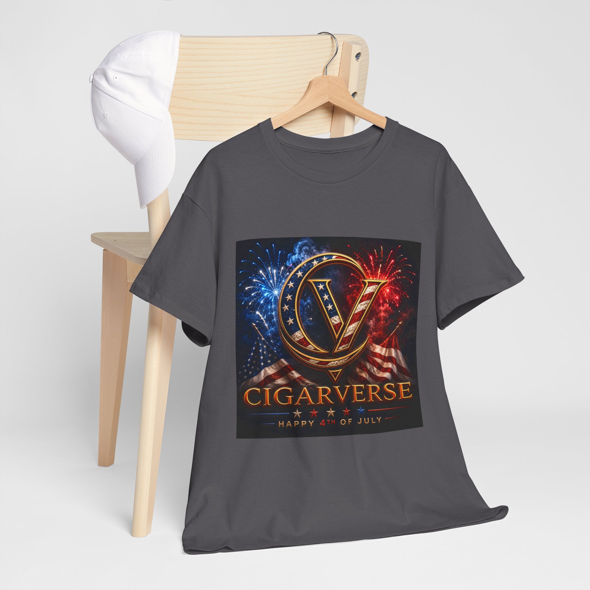 Cigarverse Logo Tee — Patriotic Gold & Flag Emblem Cotton T‑Shirt