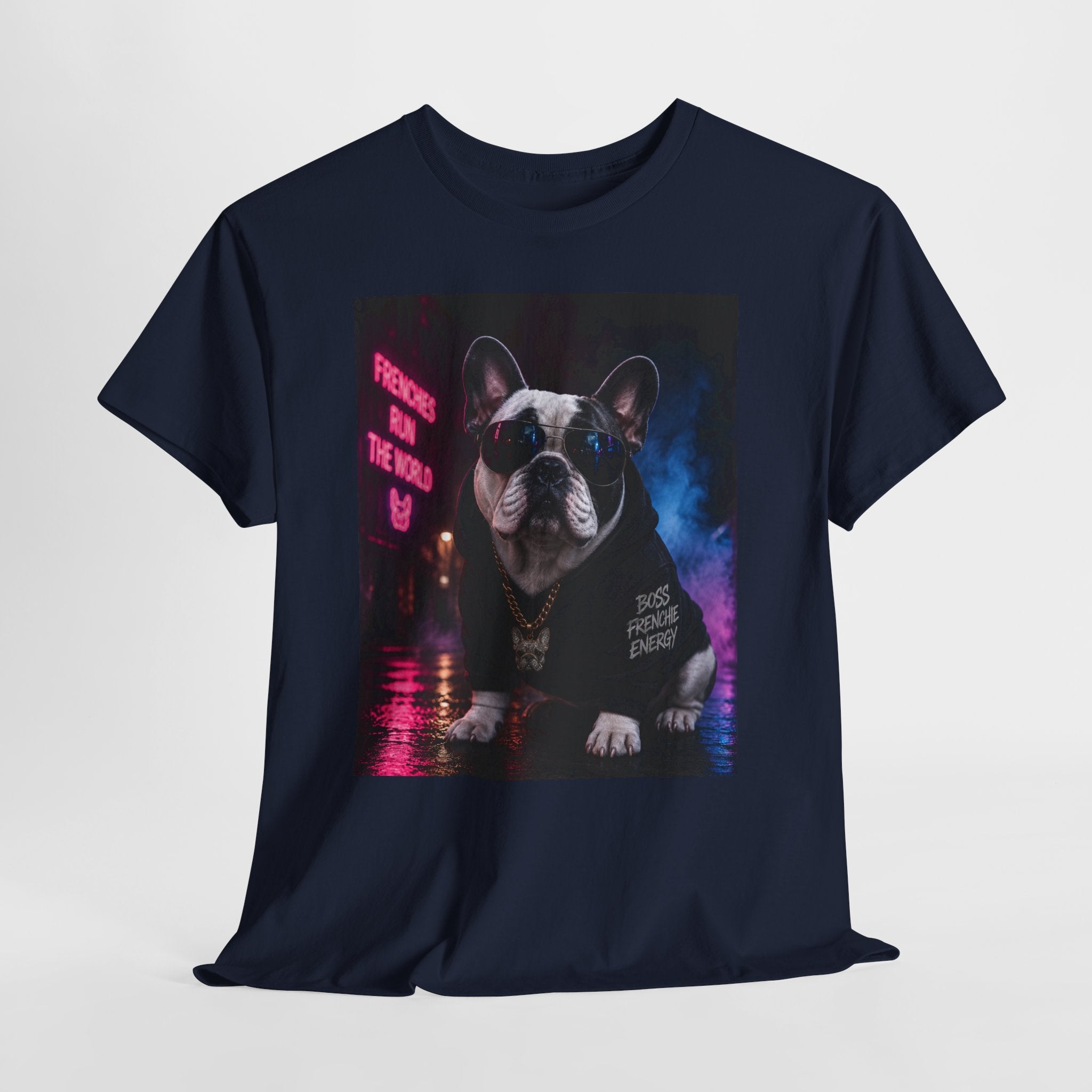 Bulldog Gangster Tee — Neon Retro Dog Graphic T-Shirt