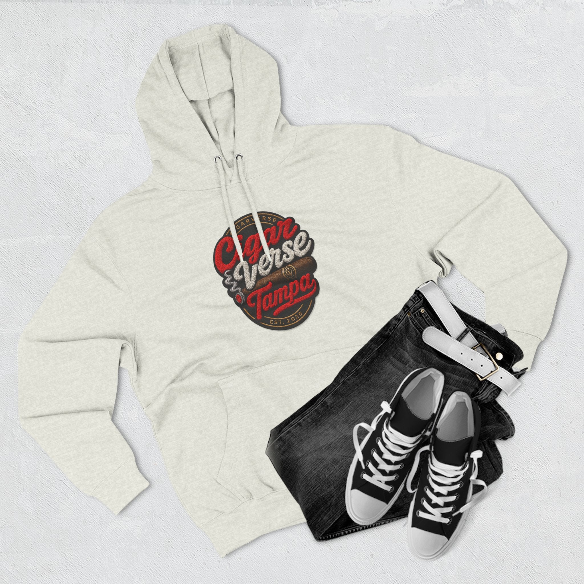 Cigar Verse Tampa Hoodie — Retro Script Logo Fleece Pullover