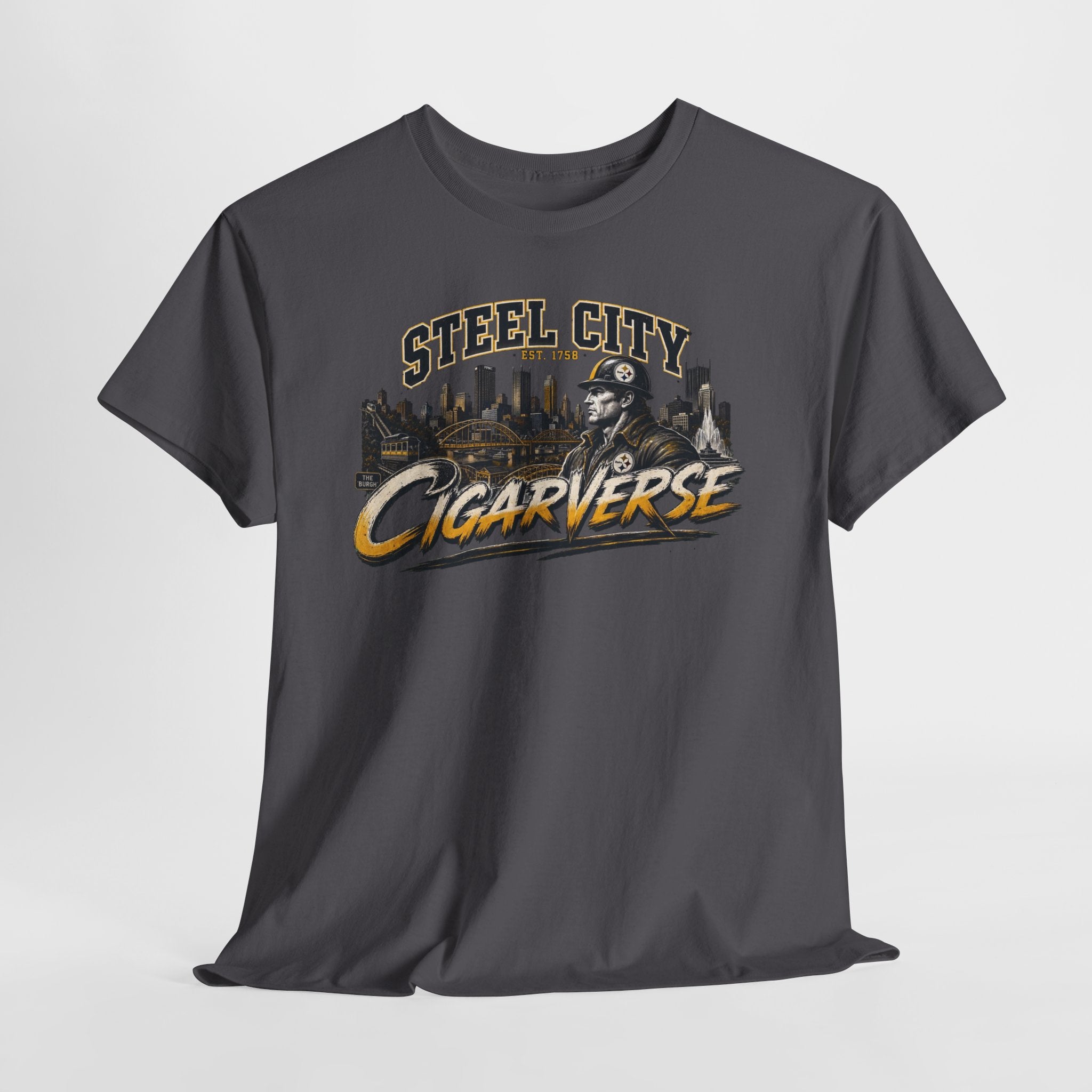 Unisex Steel City Cigarverse Tee — Vintage Skyline Graphic T‑Shirt for Cigar Lovers