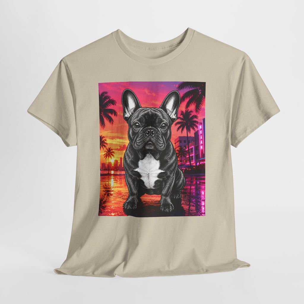 French Bulldog Sunset Tee - Retro Miami Palm Beach Dog T-Shirt