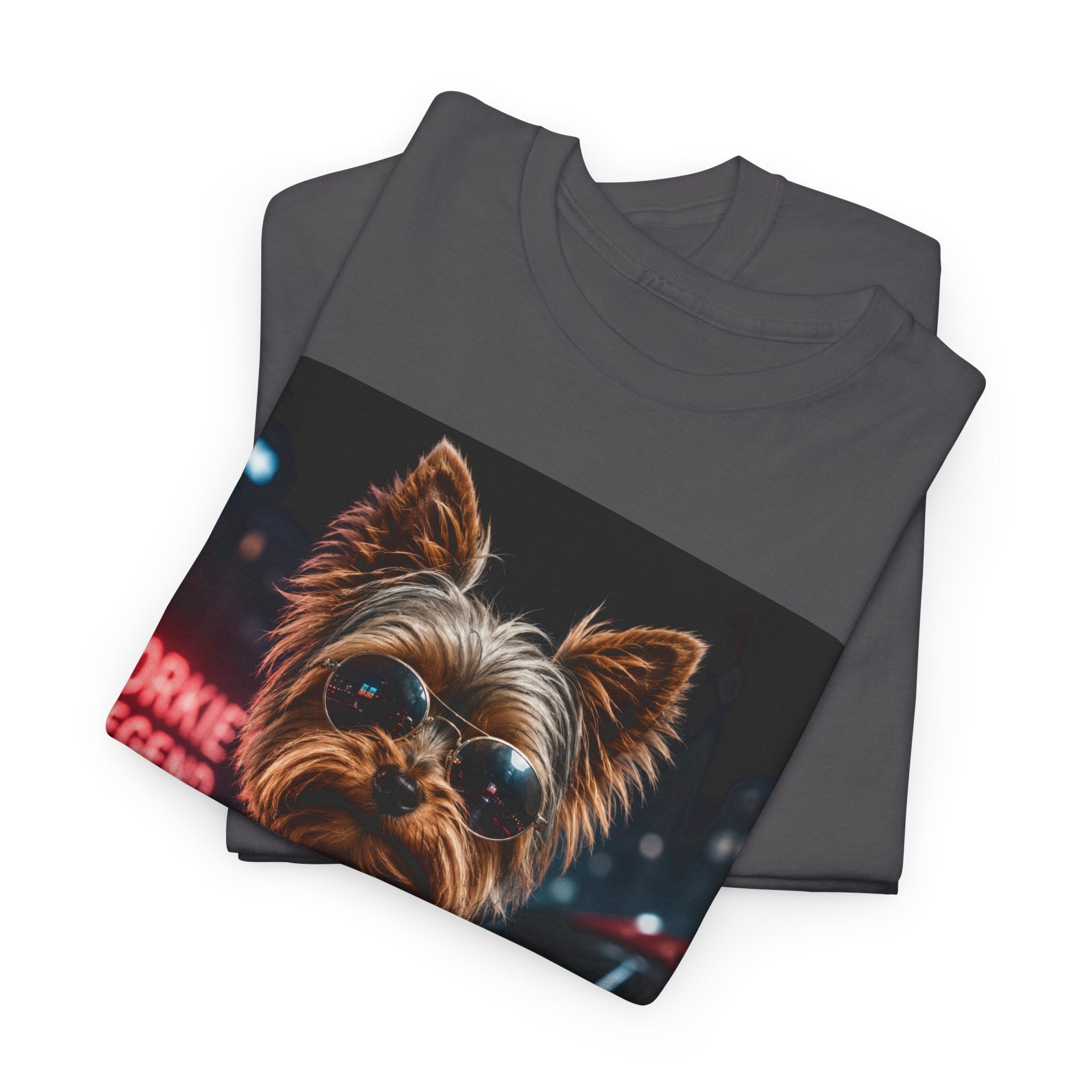 Yorkie Legend Tee — Cool Leather Jacket Yorkshire Terrier Dog T‑Shirt