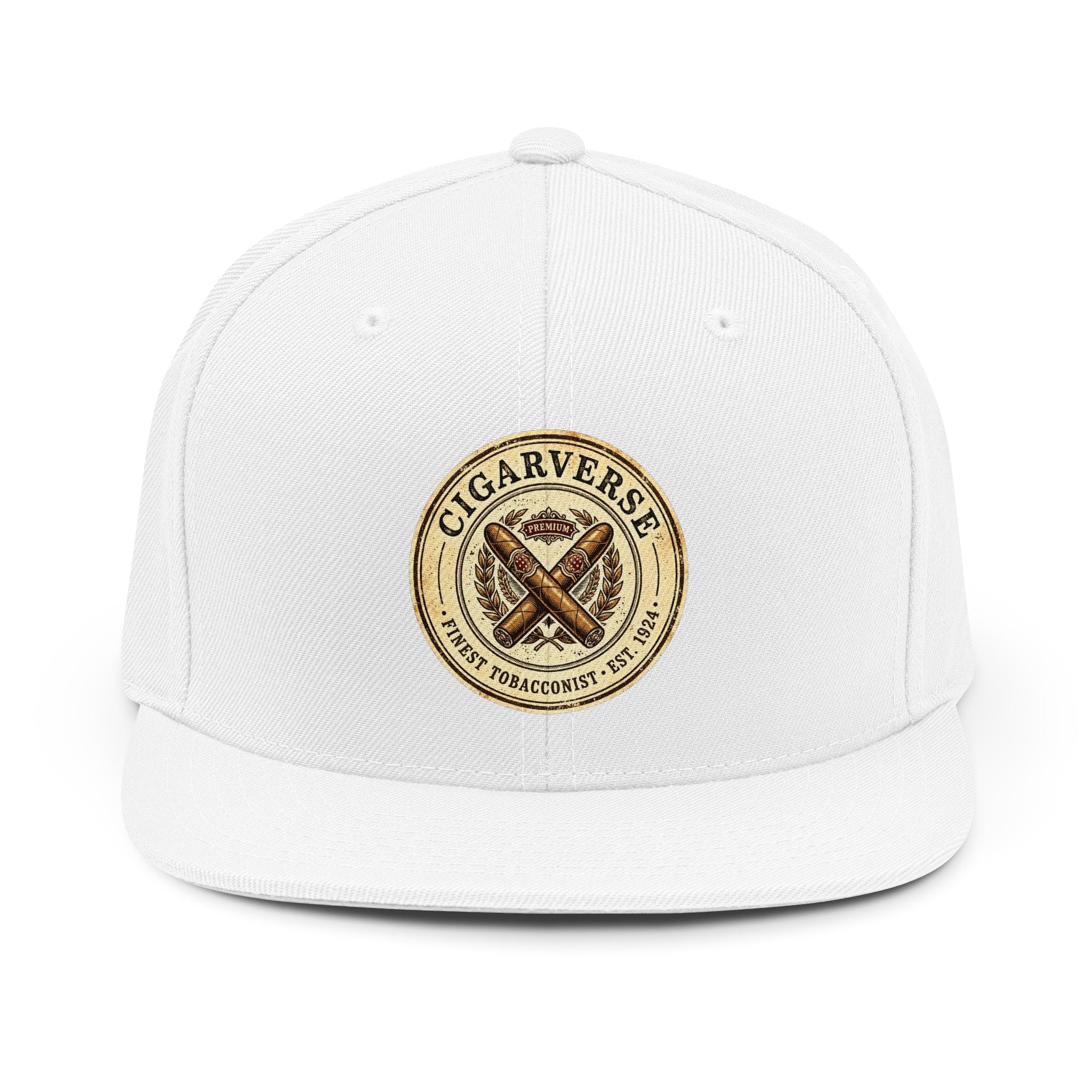 CigarVerse Embroidered Snapback Hat — Retro Cigar Lounge Logo