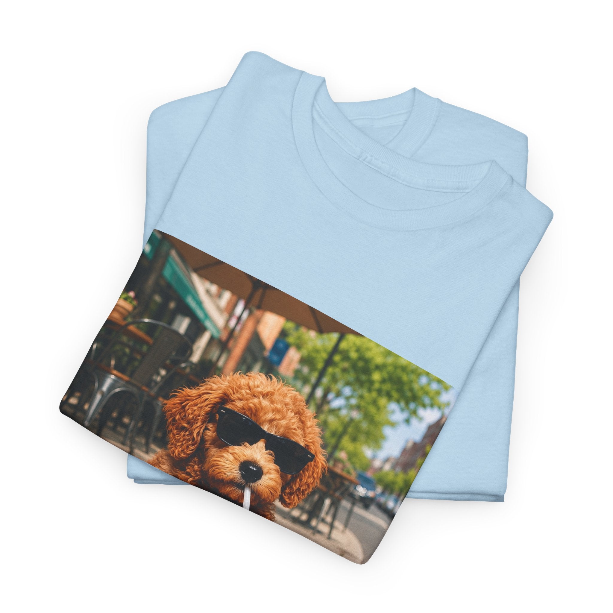 T-Shirt — Cute Puppy Drinking Iced Coffee Photo Tee
