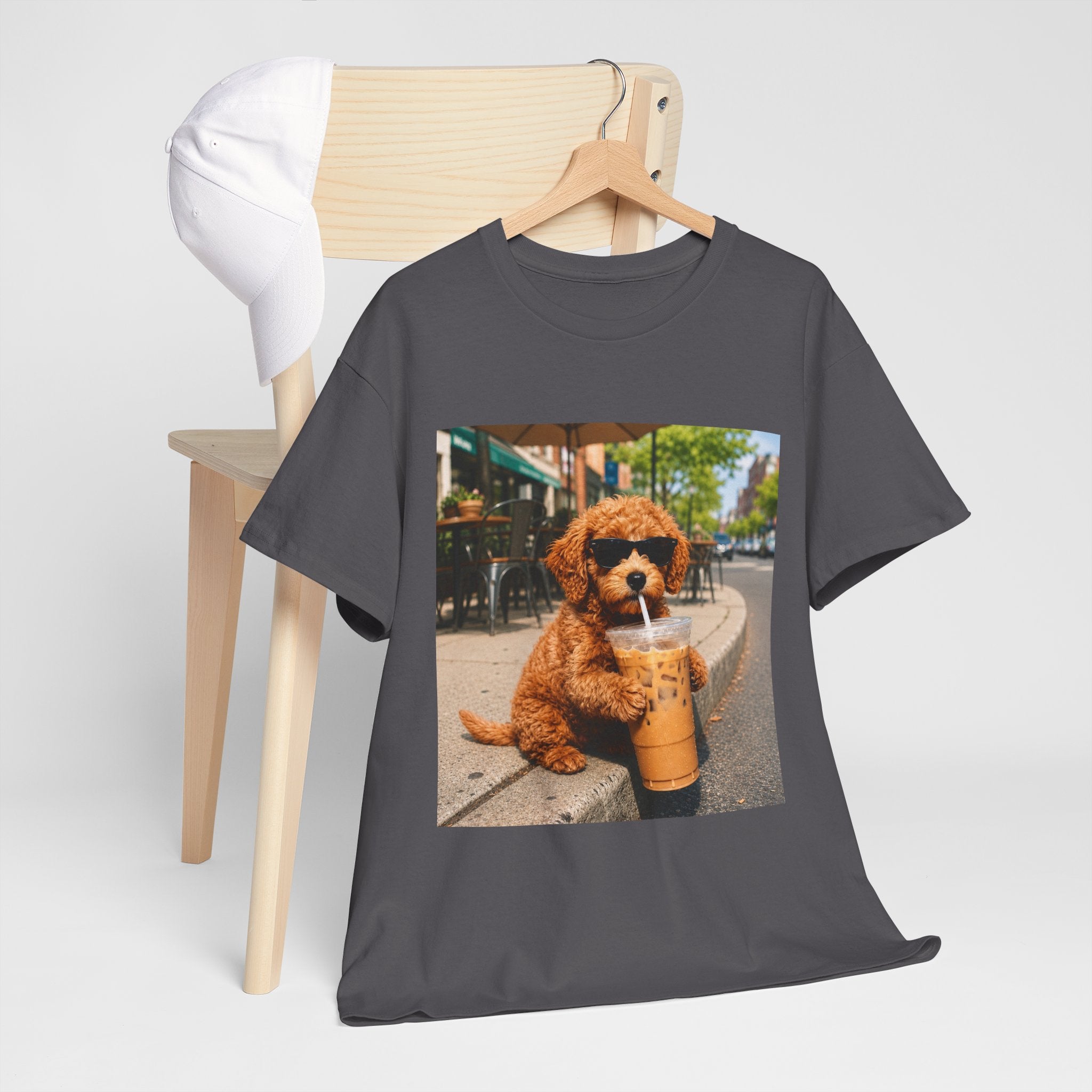 T-Shirt — Cute Puppy Drinking Iced Coffee Photo Tee