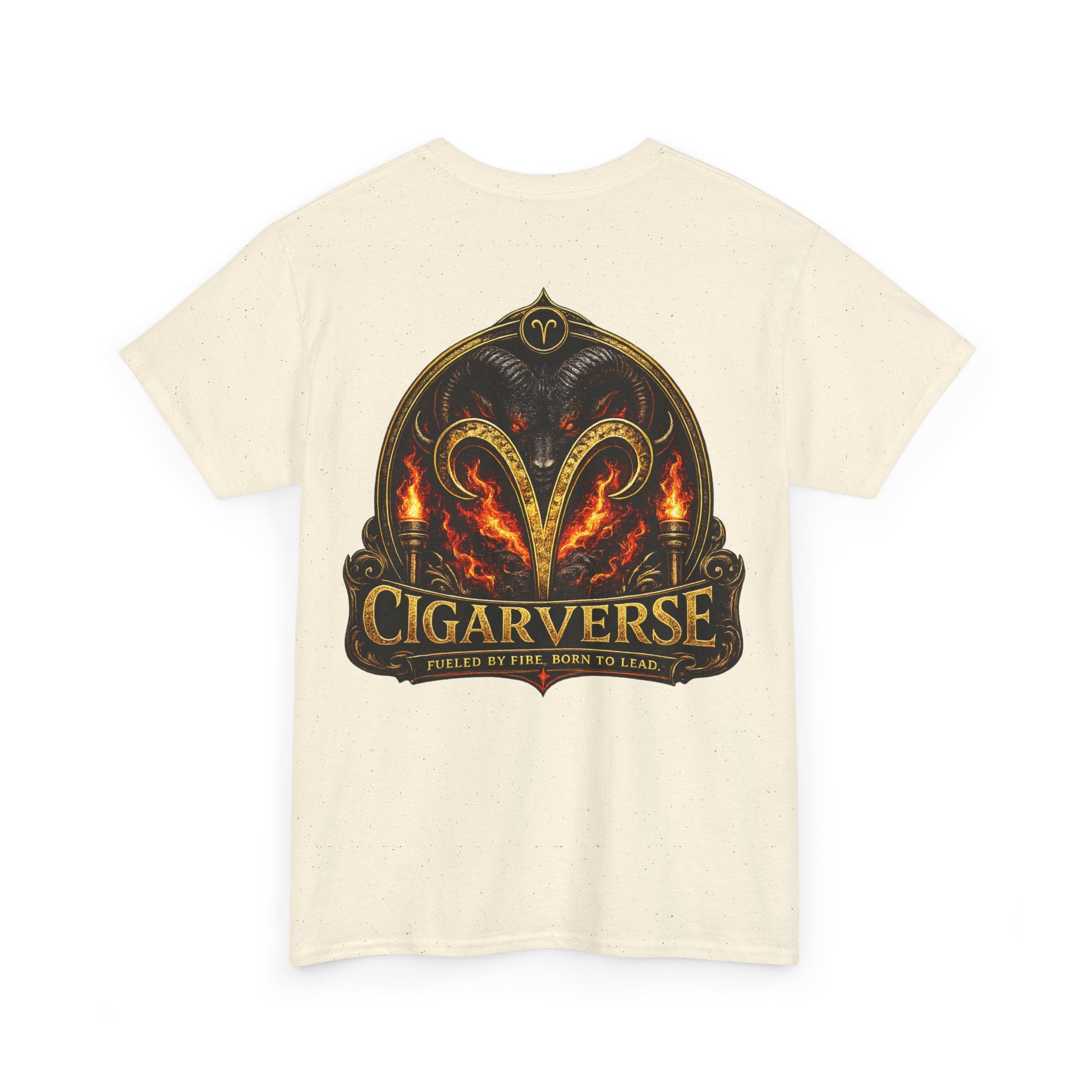 Aries Logo CIGARVERSE Graphic Tee — Vintage Logo & Fiery Back Art