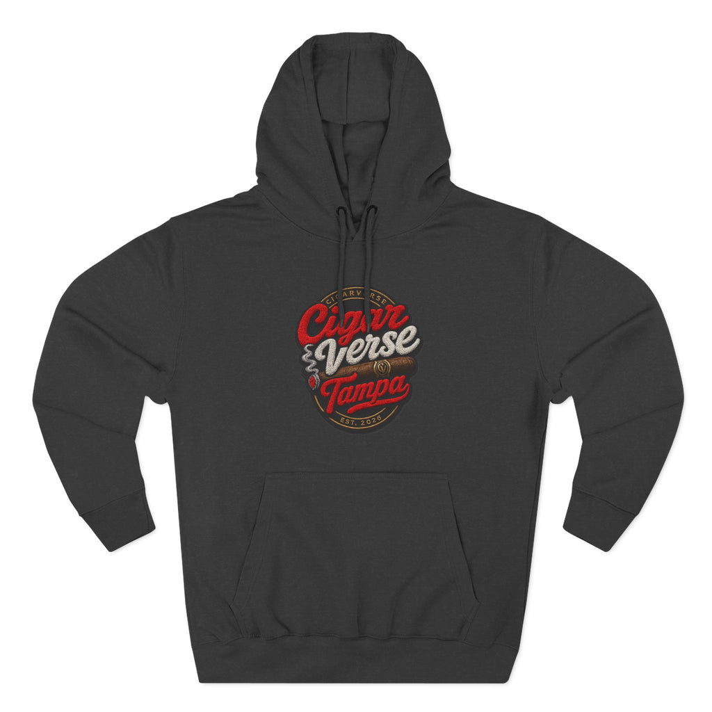 Cigar Verse Tampa Hoodie — Retro Script Logo Fleece Pullover