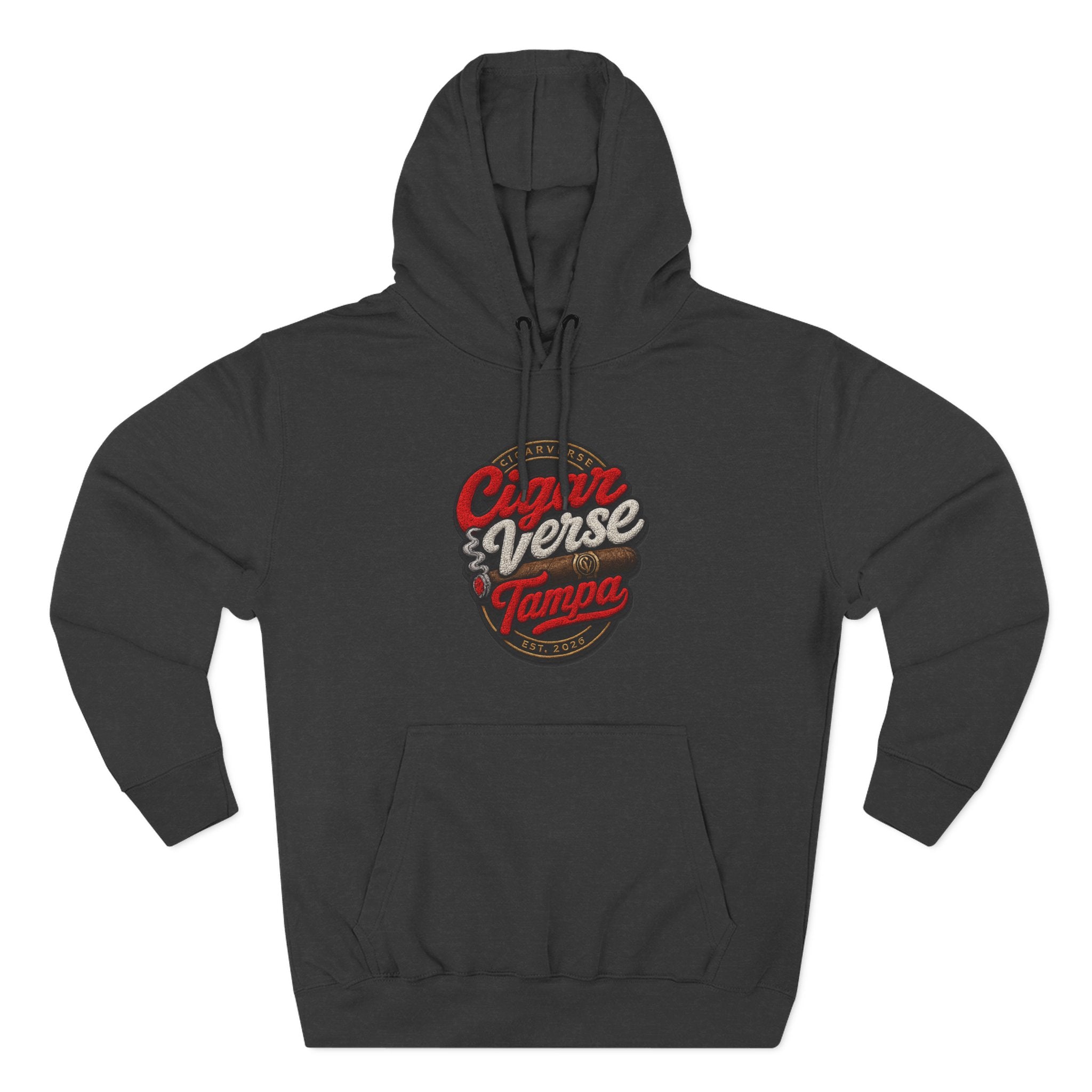 Cigar Verse Tampa Hoodie — Retro Script Logo Fleece Pullover
