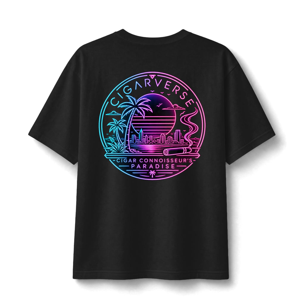 CIGARVERSE Paradise Tee — Neon Retro Cigar Lounge Graphic T-Shirt