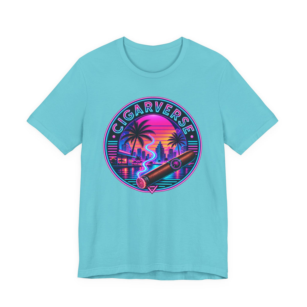 Cigarverse Retro Sunset Tee — Vintage Neon Cigar Logo T-Shirt