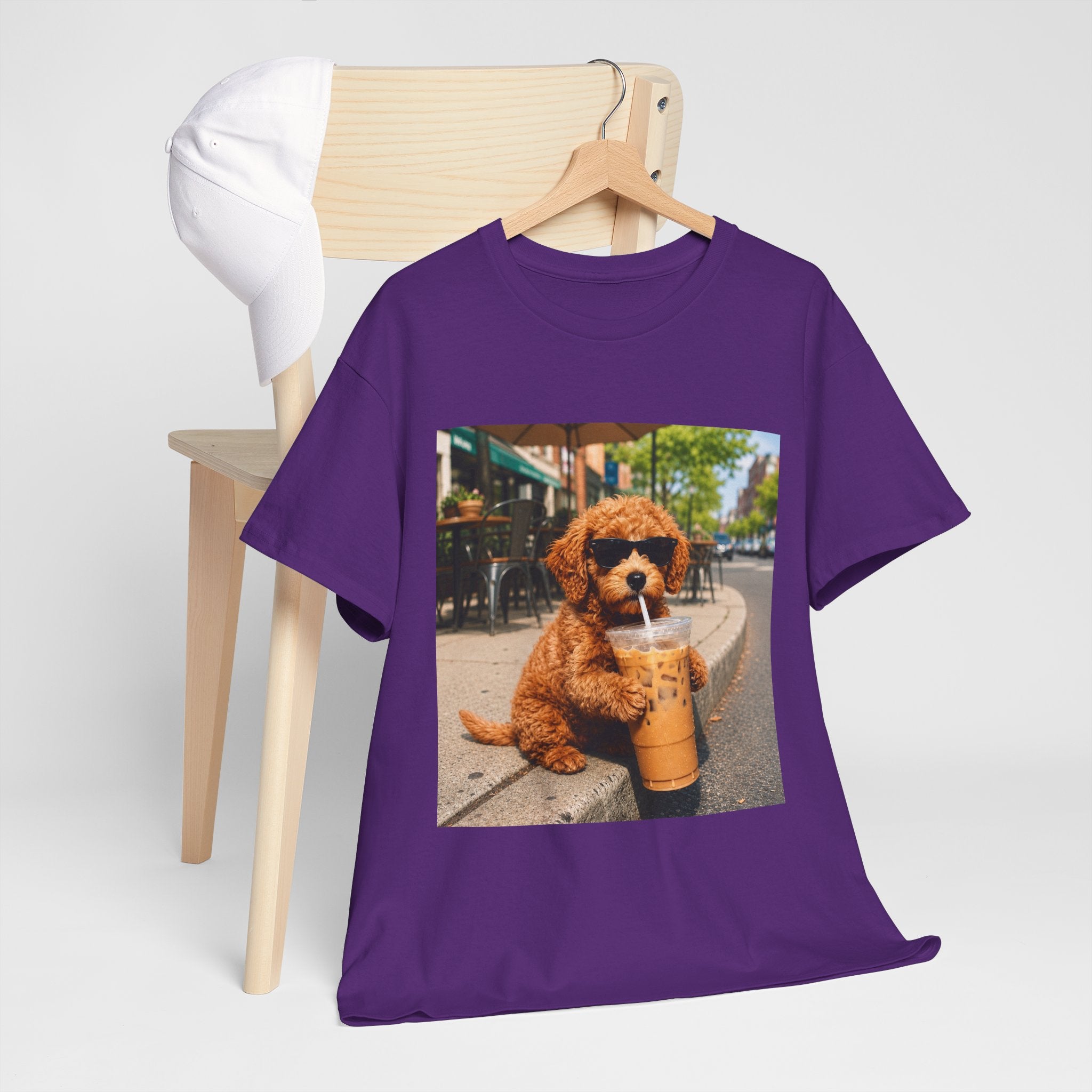 T-Shirt — Cute Puppy Drinking Iced Coffee Photo Tee