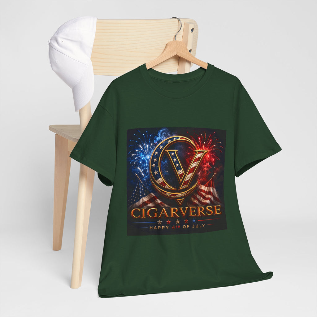 Cigarverse Logo Tee — Patriotic Gold & Flag Emblem Cotton T‑Shirt