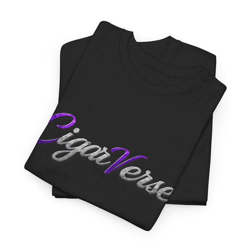 CigaVerse Script Logo Tee — Retro Purple & Gray Graphic T‑Shirt