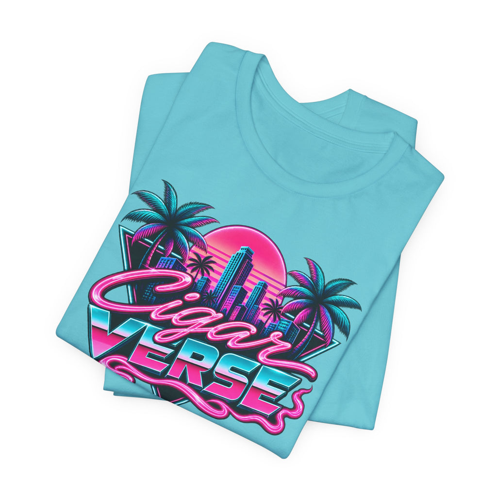 CIGARVERSE Retro Miami Tee — Neon Palm Beach Sunset T-Shirt