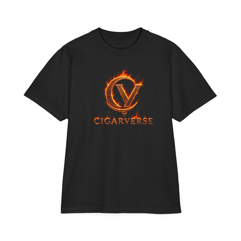 Flame Logo Premium Max Heavyweight Cigarverse T-Shirt — Vintage Black Graphic Tee for Cigar Enthusiasts