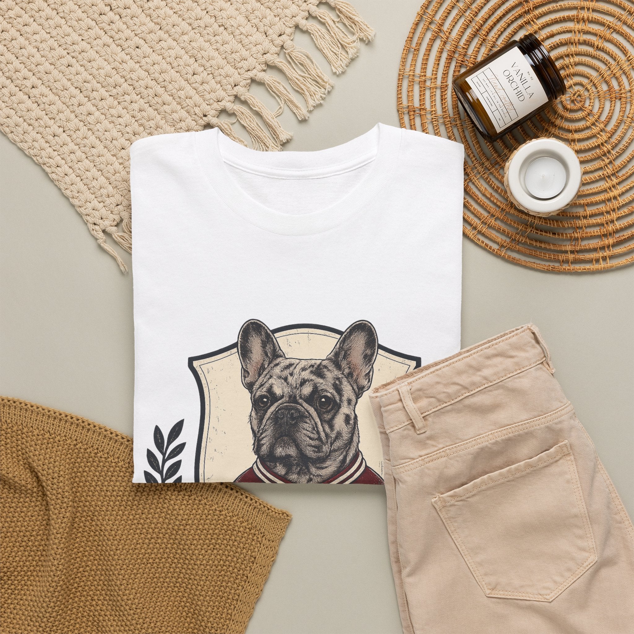Unisex French Bulldog Crest T‑Shirt — Vintage Collegiate Pup Tee