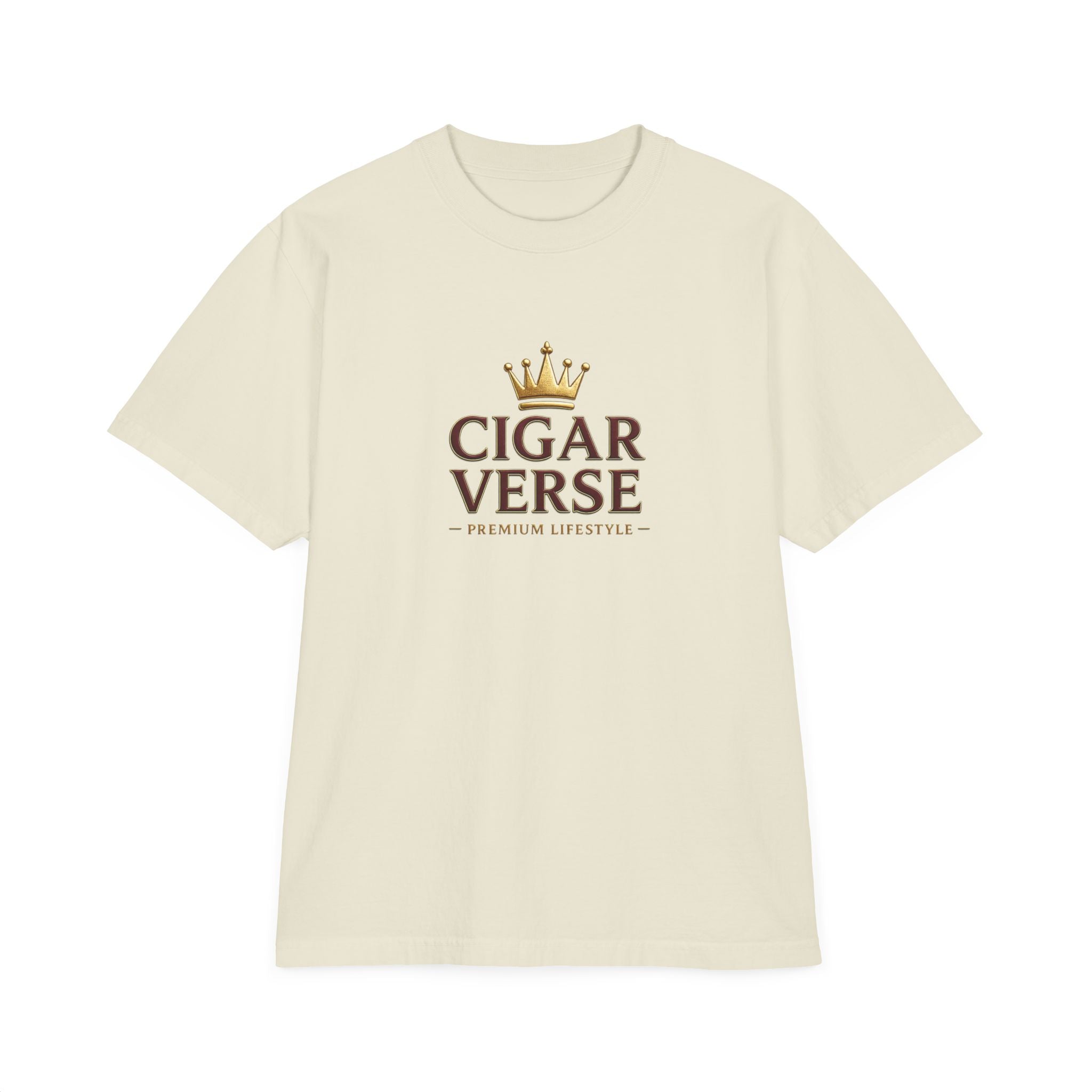 Burgundy & Gold Cigar Verse Tee — 'CIGAR VERSE' Crown Logo T-Shirt
