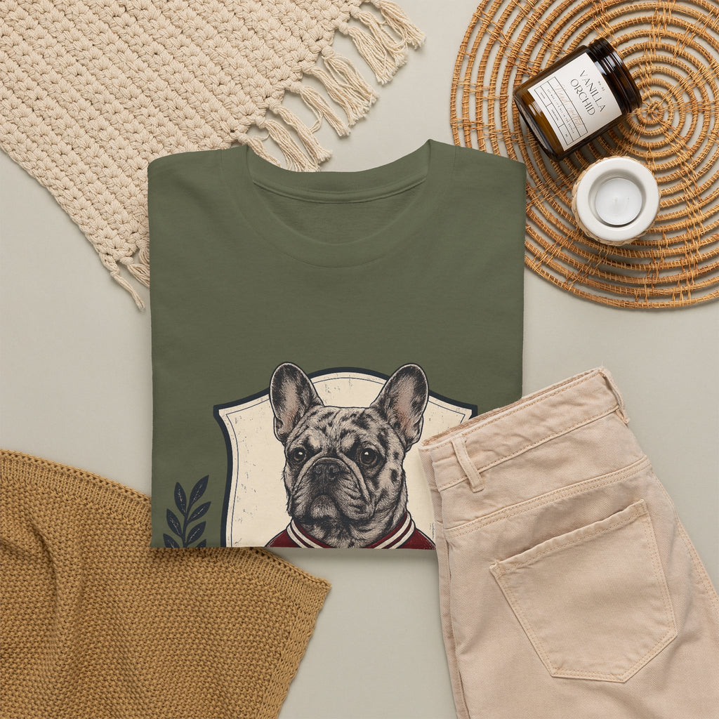 Unisex French Bulldog Crest T‑Shirt — Vintage Collegiate Pup Tee