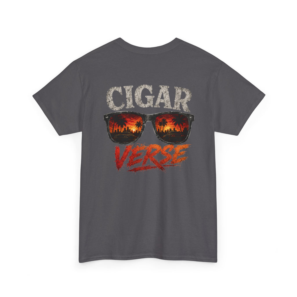 Cigar Verse Graphic Tee – Retro Sunglasses Sunset Pocket Logo