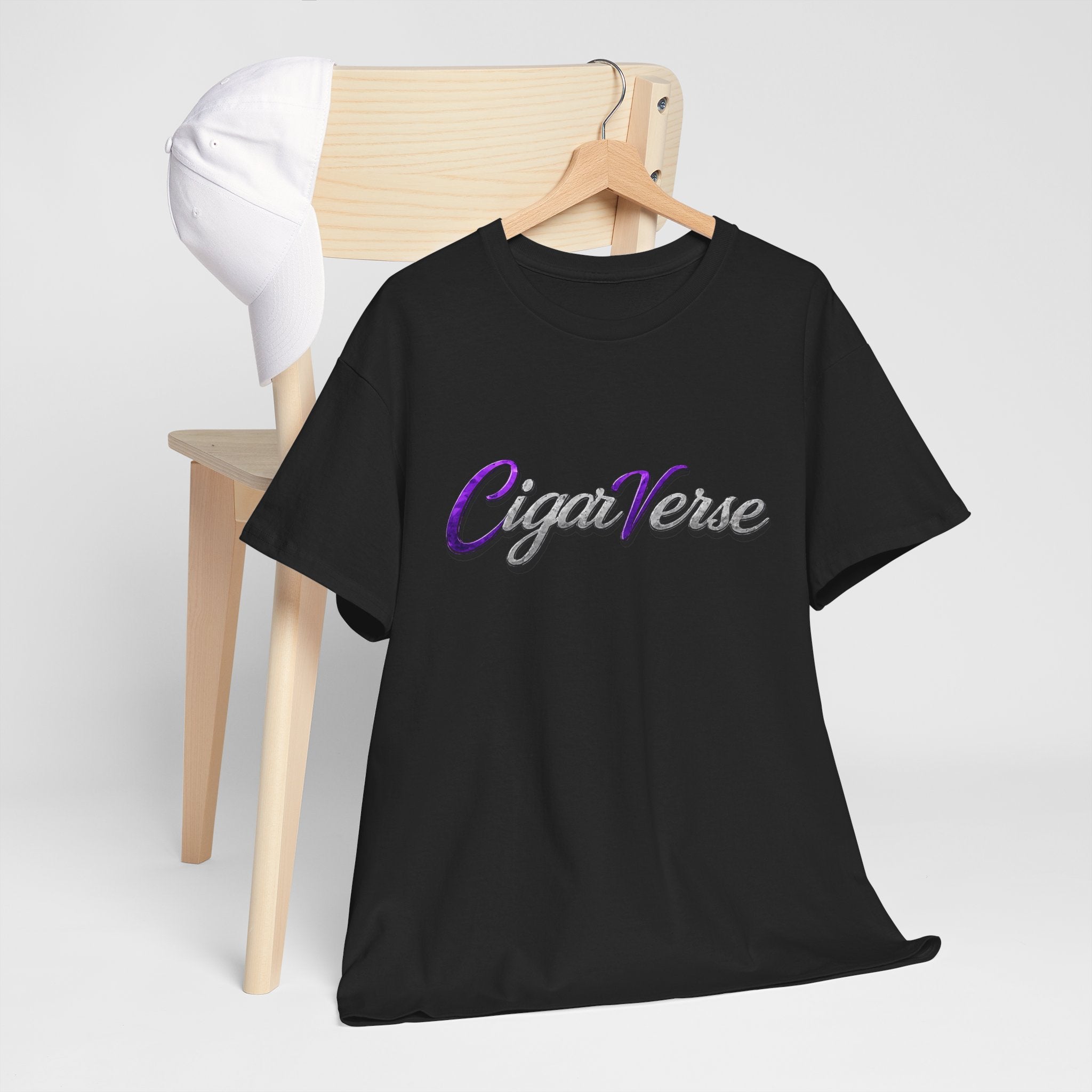 CigaVerse Script Logo Tee — Retro Purple & Gray Graphic T‑Shirt