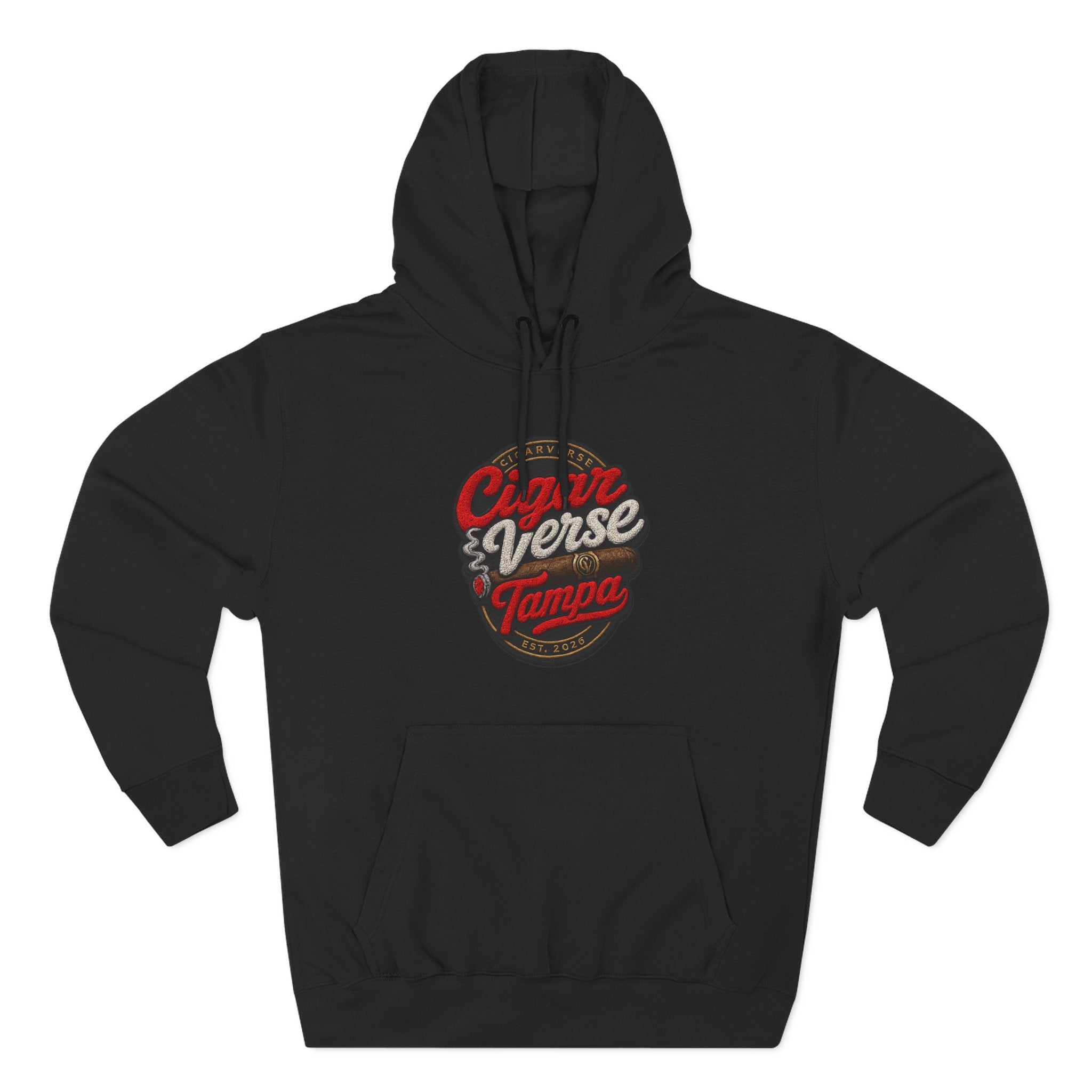 Cigar Verse Tampa Hoodie — Retro Script Logo Fleece Pullover