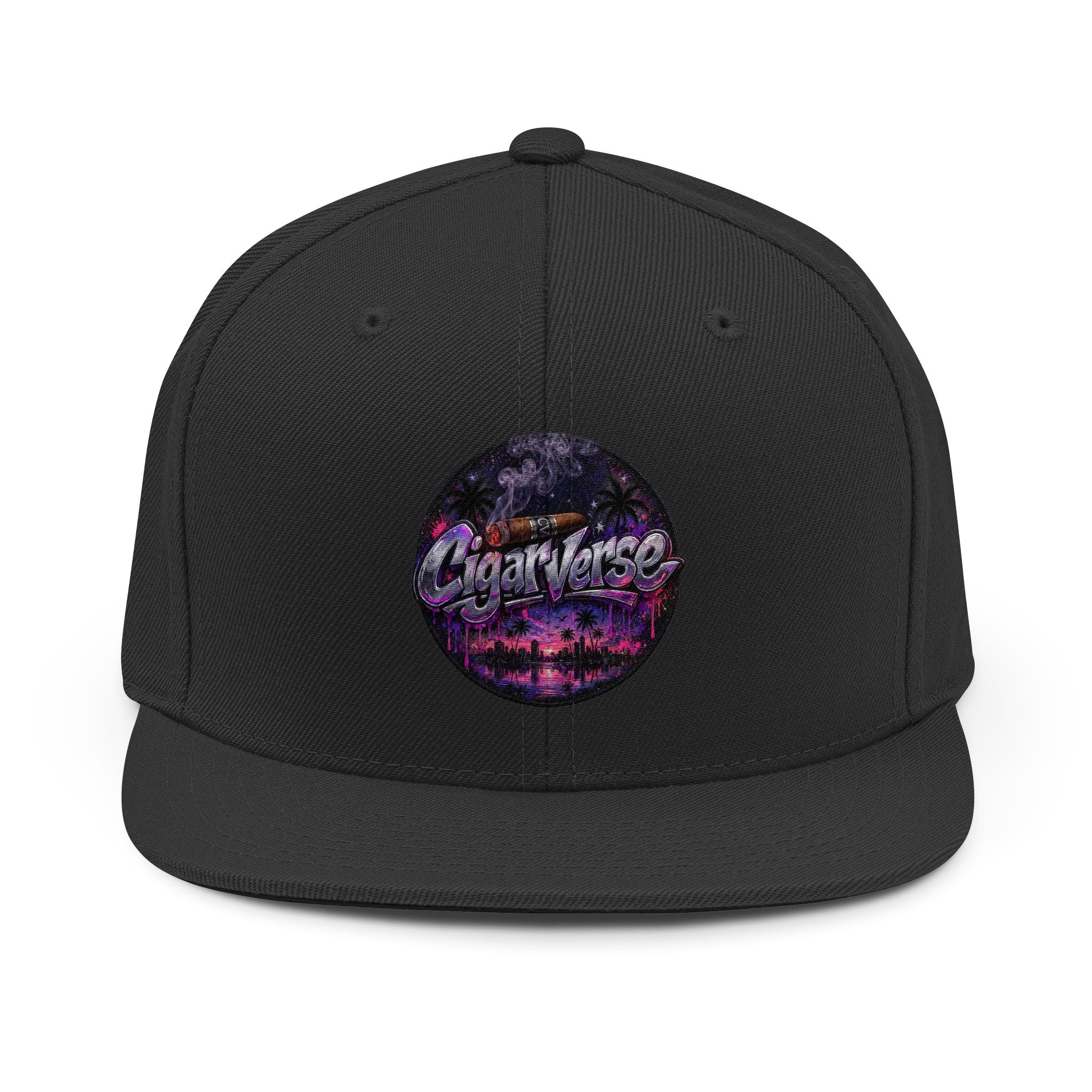 CigarVerse Snapback Hat — Retro Neon Beach Logo Cap
