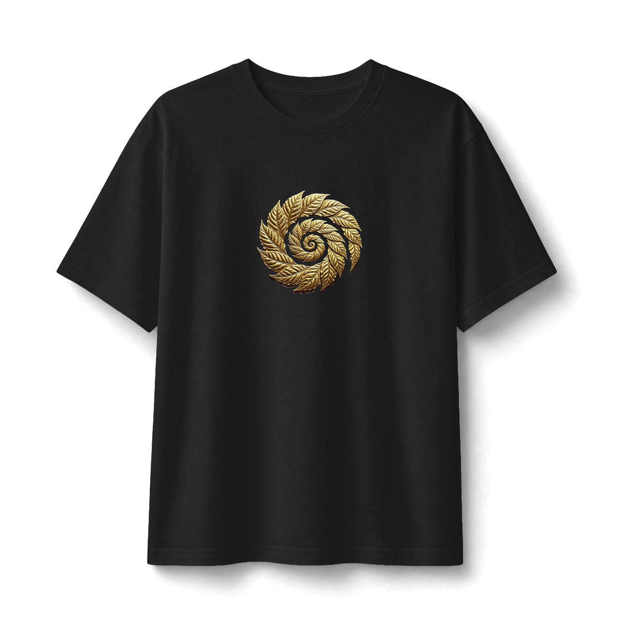 Gold Tobacco Leaf Spiral T-Shirt — Botanical Spiral Graphic Tee