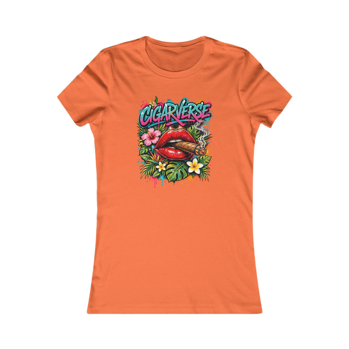 Women's Tee - Colorful Retro 'Cigar Left' Floral Lip Graphic
