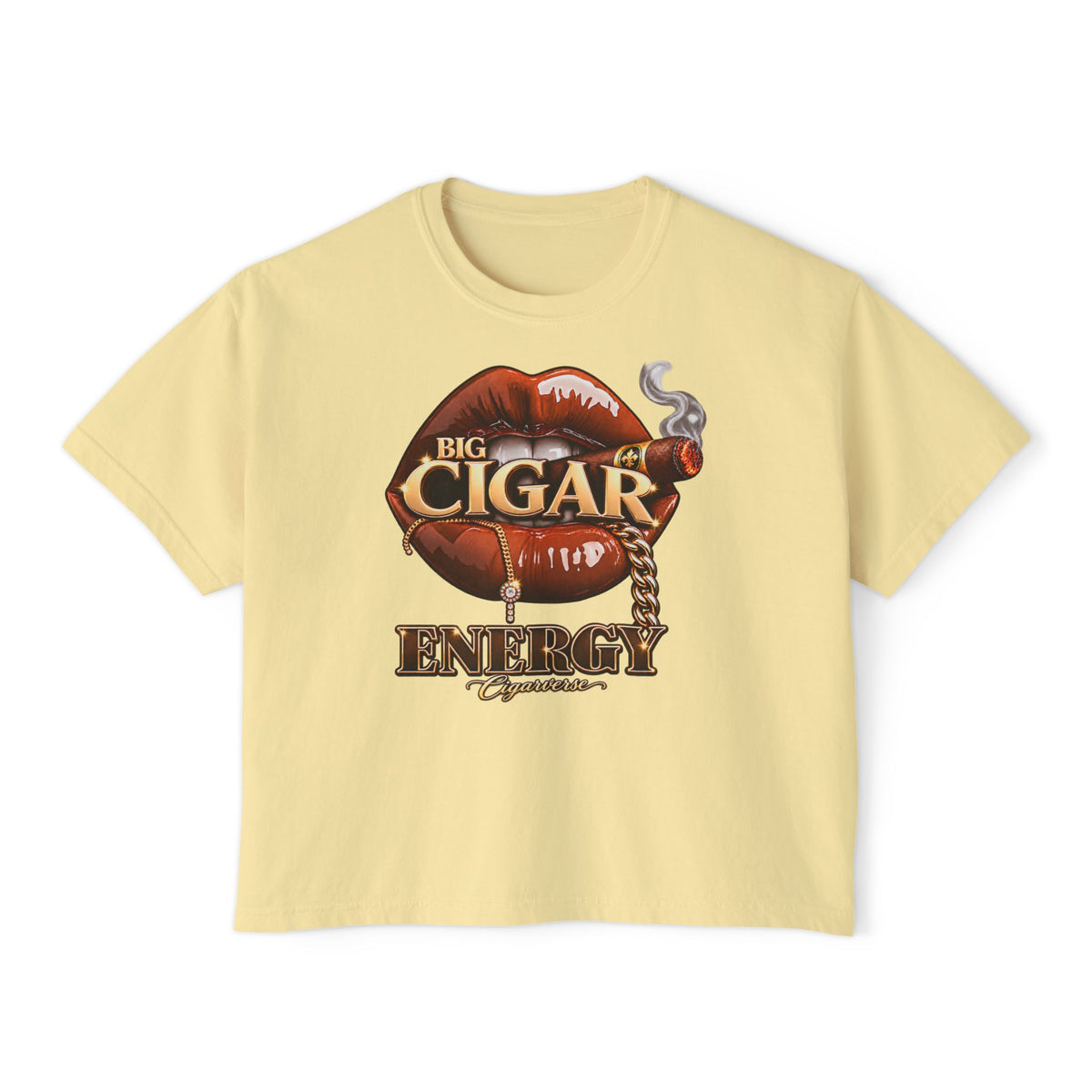 Cigar Energy Women's Boxy Tee — Lip & Cigar Graphic Crop T-Shirt