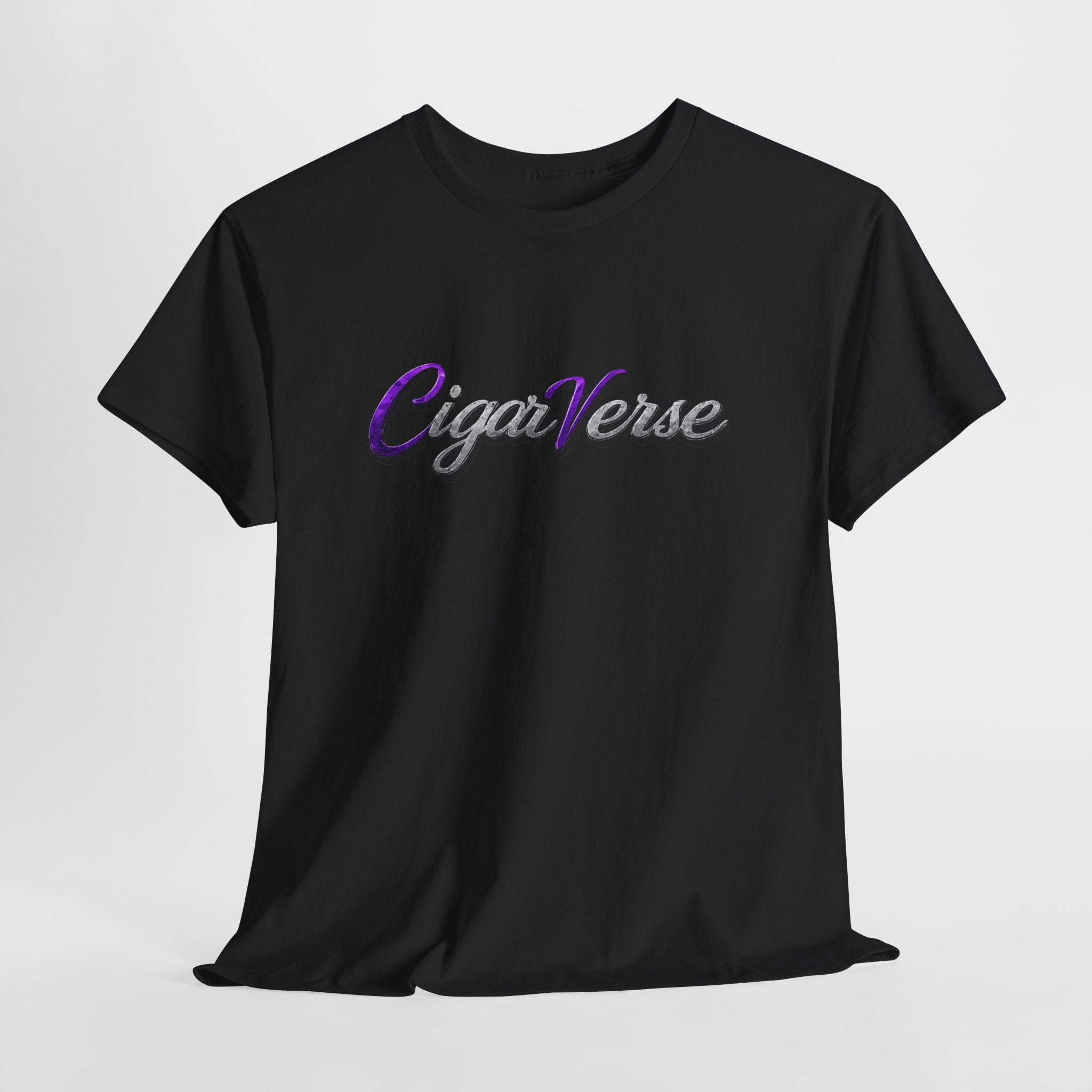 CigaVerse Script Logo Tee — Retro Purple & Gray Graphic T‑Shirt