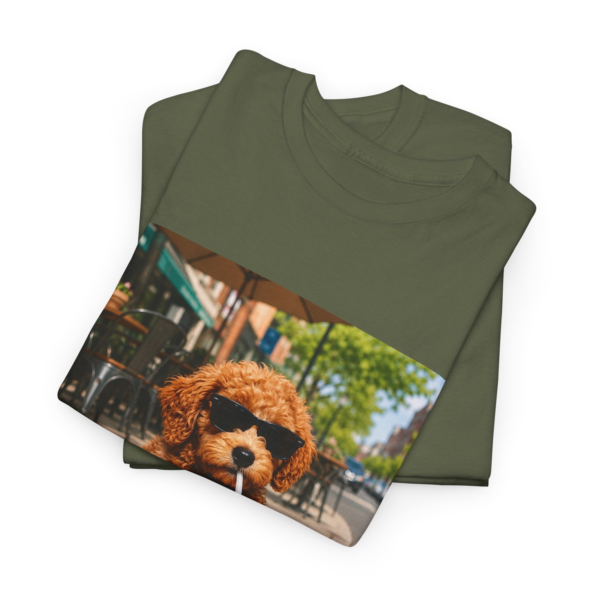 T-Shirt — Cute Puppy Drinking Iced Coffee Photo Tee