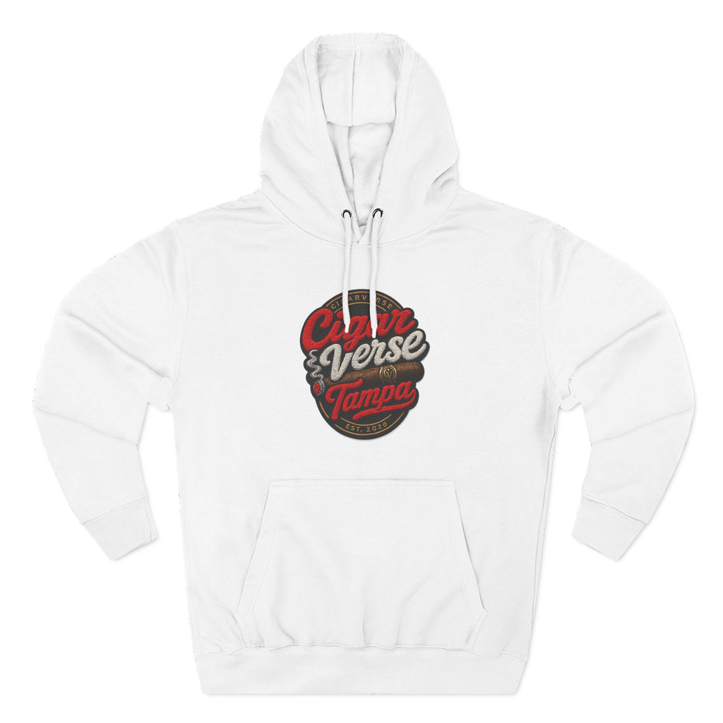 Cigar Verse Tampa Hoodie — Retro Script Logo Fleece Pullover