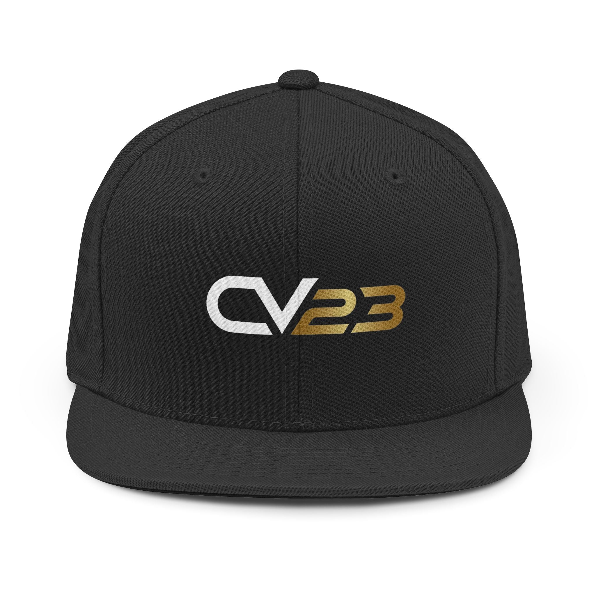 Snapback Hat — CIGARVERSE White & Gold CV23 Logo Flat-Brim Cap