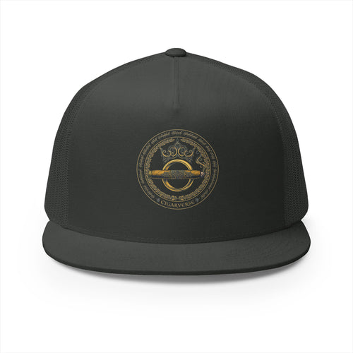 Black Crown Emblem 5-Panel Trucker Cap
