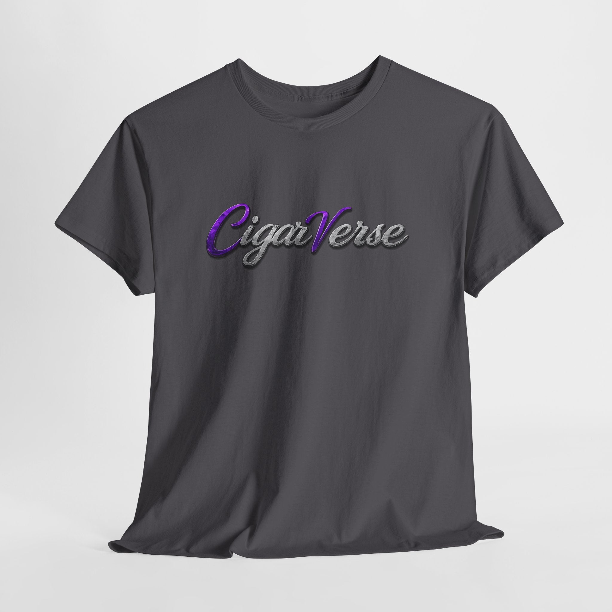 CigaVerse Script Logo Tee — Retro Purple & Gray Graphic T‑Shirt