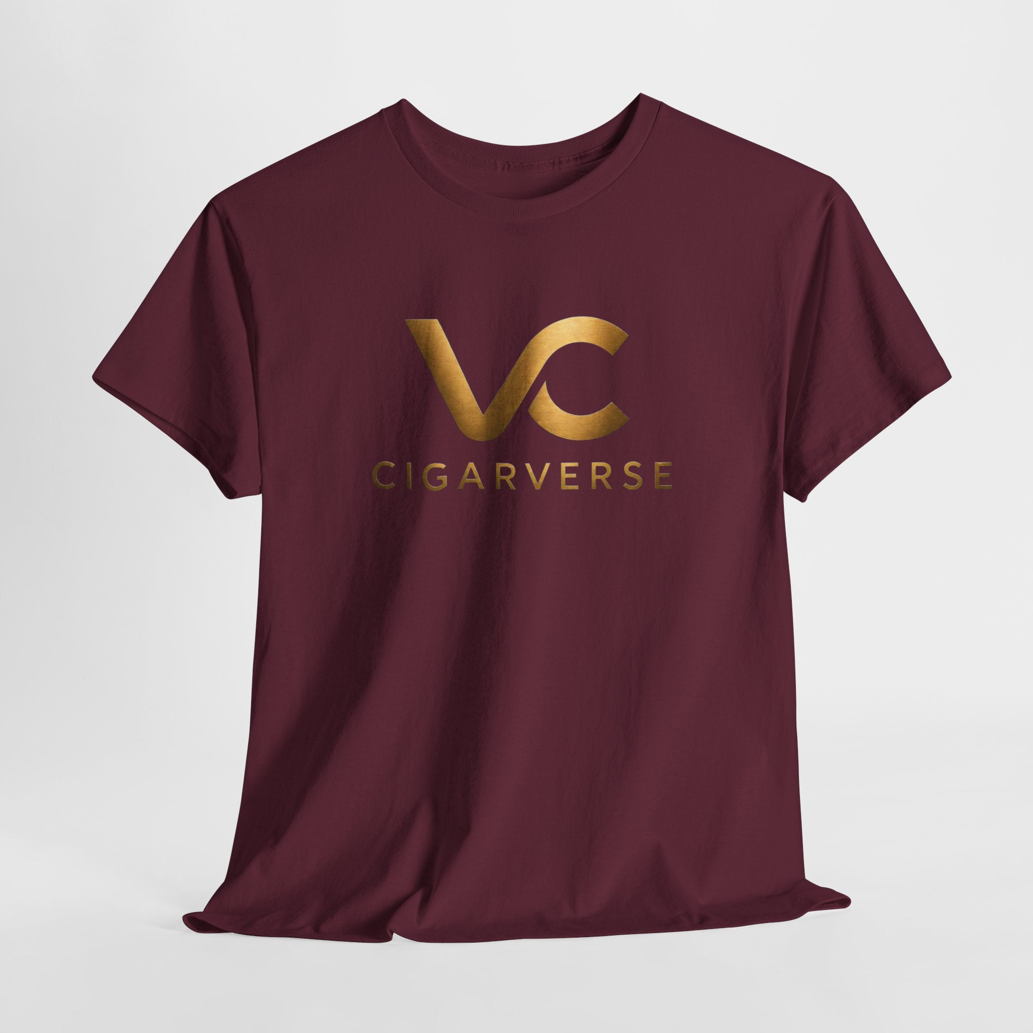 Unisex Gold Logo CIGARVERSE T-Shirt — Men's Burgundy Cotton T‑Shirt