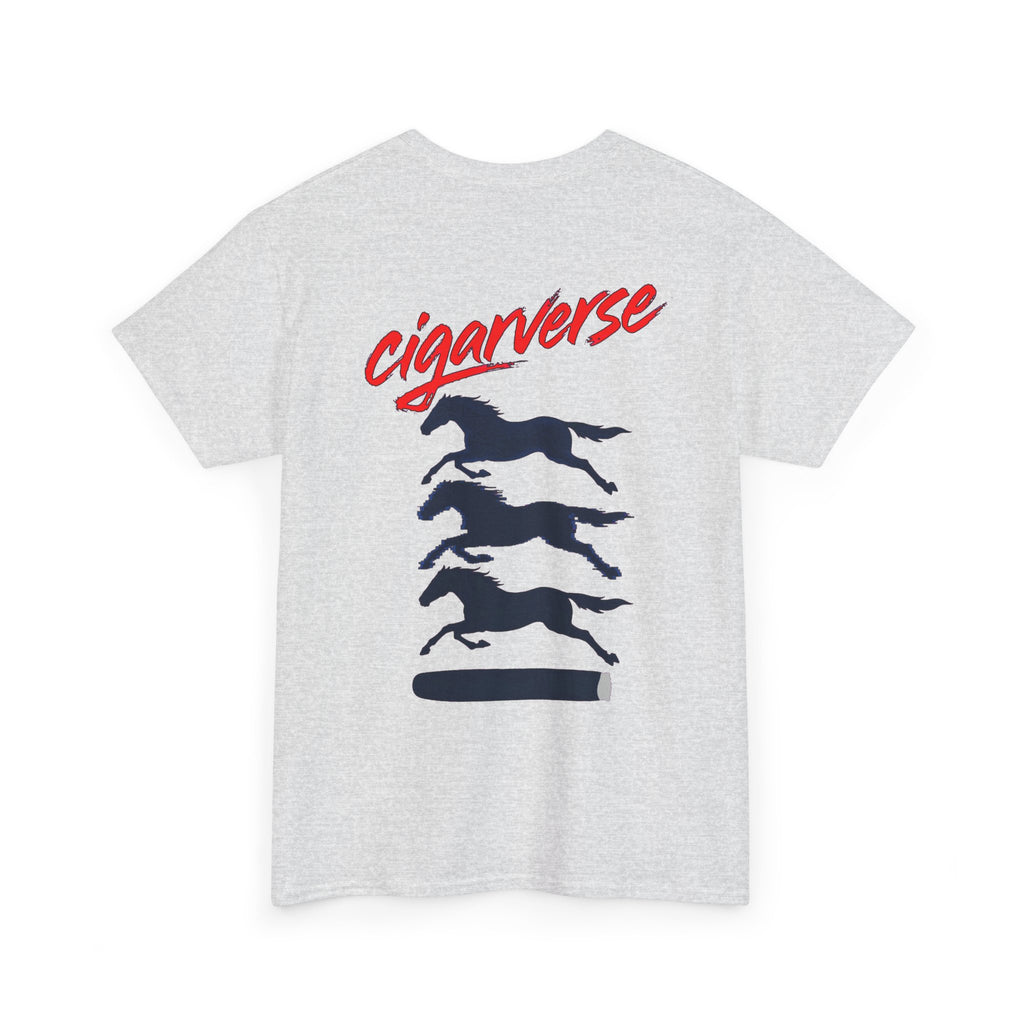 Cigarverse Tee — Retro Script Logo & Galloping Horse Back Print