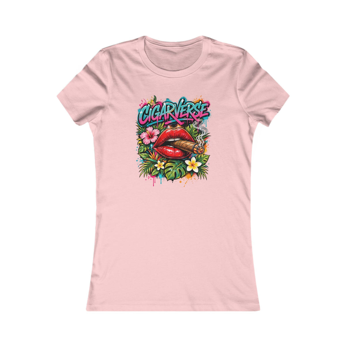 Women's Tee - Colorful Retro 'Cigar Left' Floral Lip Graphic