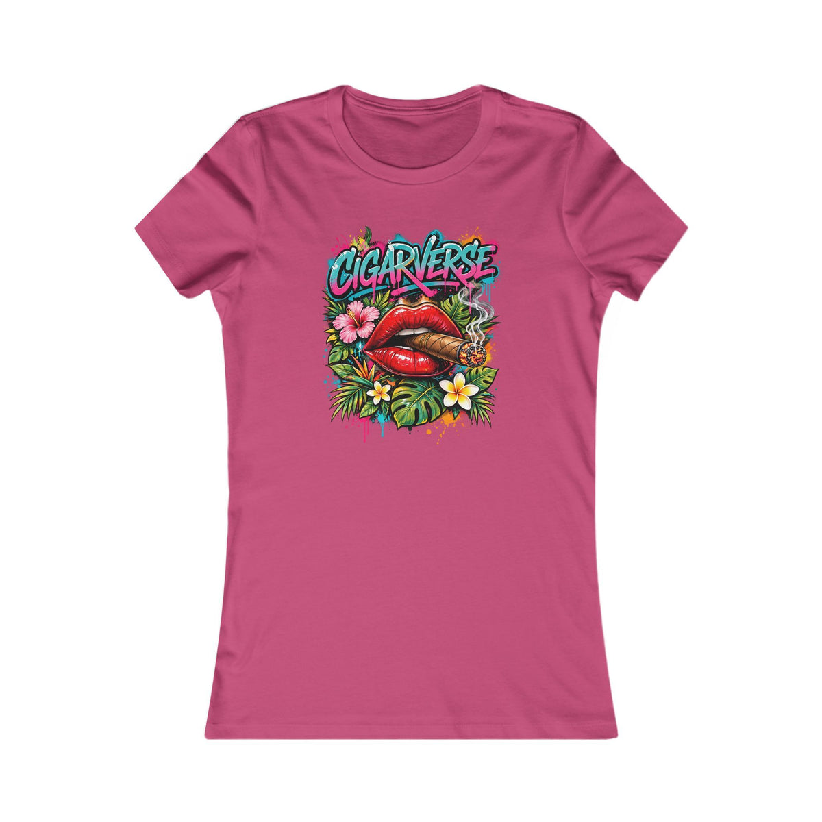 Women's Tee - Colorful Retro 'Cigar Left' Floral Lip Graphic
