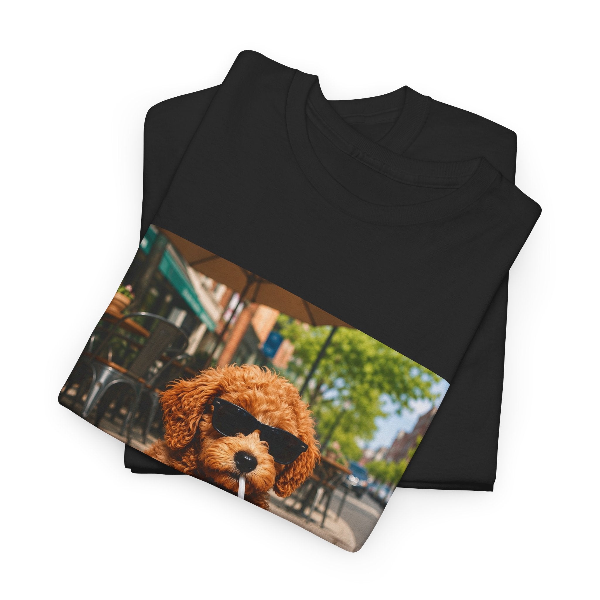 T-Shirt — Cute Puppy Drinking Iced Coffee Photo Tee