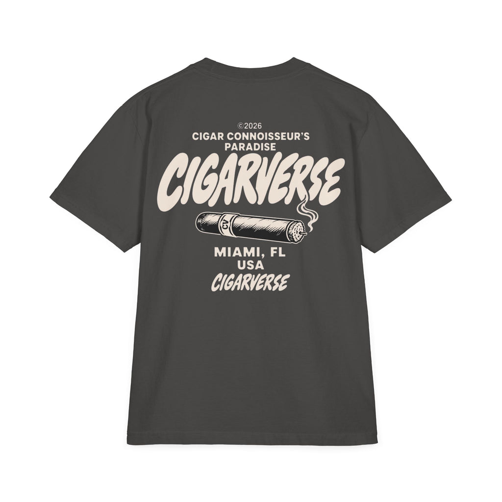 Oversized Premium Max Heavyweight CIGARVERSE Graphic T-Shirt — 'Cigar Connoisseur's Paradise' Chest & Back Print