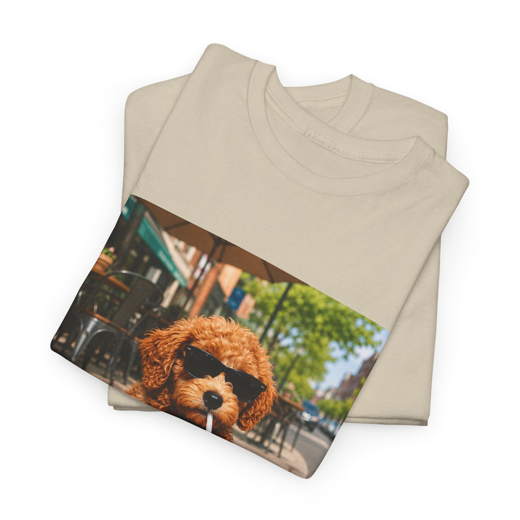 T-Shirt — Cute Puppy Drinking Iced Coffee Photo Tee