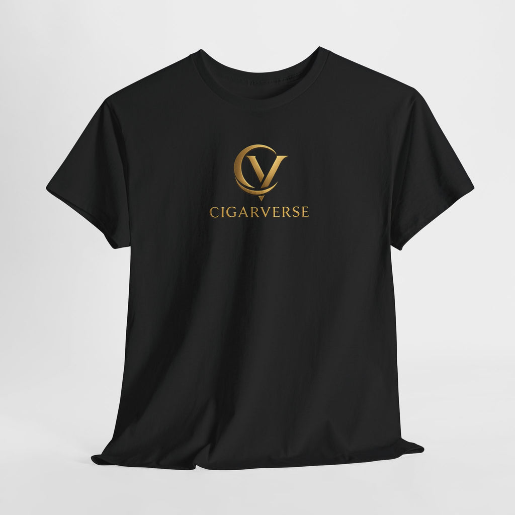 Cigarverse Logo Tee — Gold Emblem Black T-Shirt for Cigar Enthusiasts