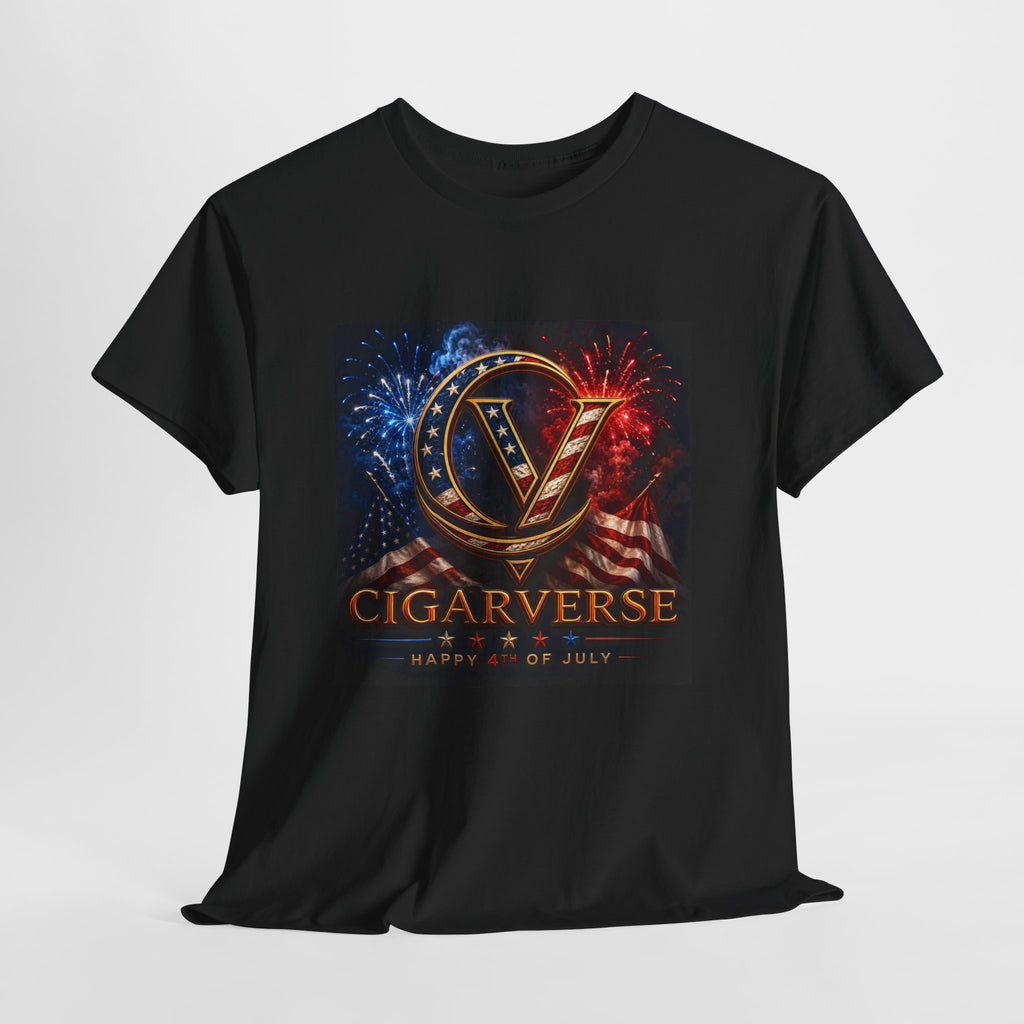 Cigarverse Logo Tee — Patriotic Gold & Flag Emblem Cotton T‑Shirt