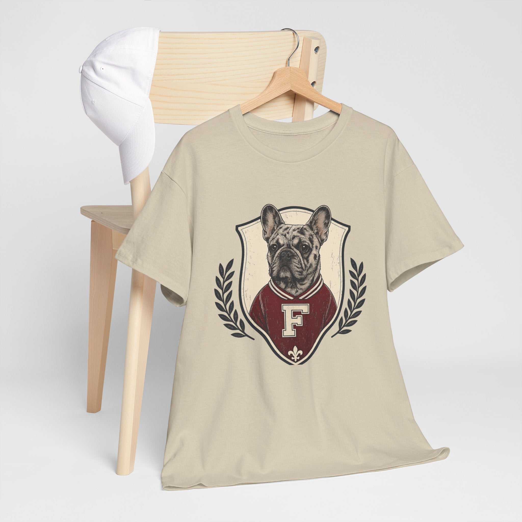Unisex French Bulldog Crest T‑Shirt — Vintage Collegiate Pup Tee