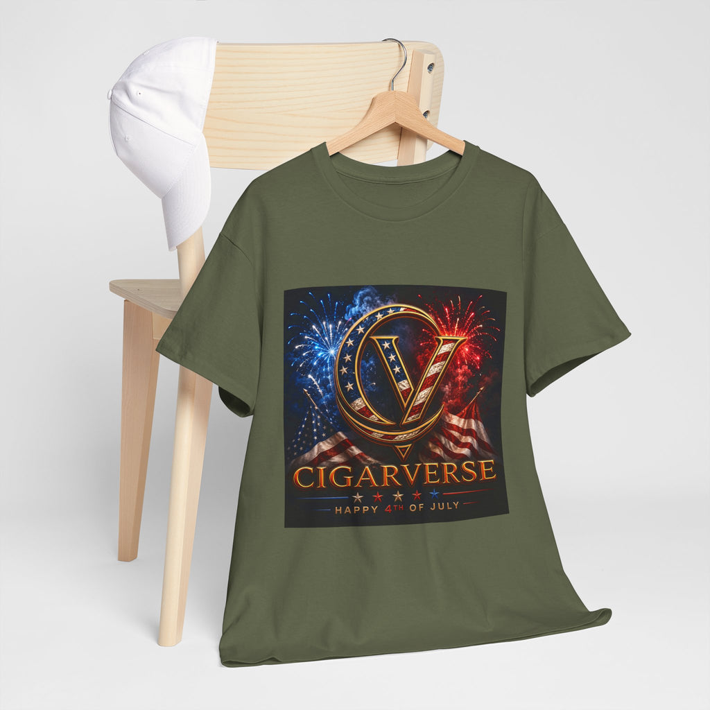 Cigarverse Logo Tee — Patriotic Gold & Flag Emblem Cotton T‑Shirt
